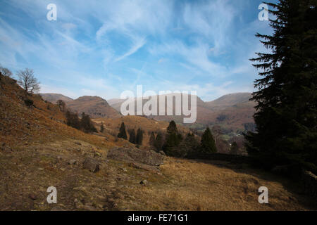 Helm Crag from the path by Silver How above Grasmere Lake District Cumbria England Stock Photo