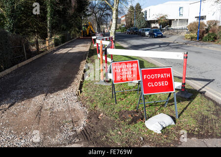 Footpath closed sign during repair work, Abergavenny, Wales, UK Stock Photo