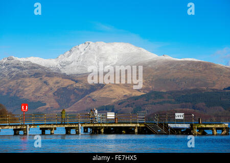 View of Ben Lomond from the Loch side at Luss village, Loch Lomond, Argyll, Scotland, UK Stock Photo