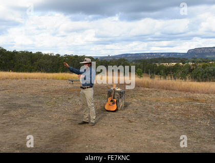 Cattle Station Owner telling a story, Bandana Station, near Carnarvon Gorge, Queensland, QLD, Australia Stock Photo