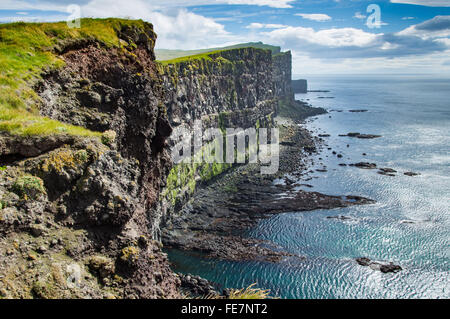 These majestic high cliffs are in Latrabjarg promotory, westernmost point in Iceland. Home to millions of birds, they're Europe' Stock Photo