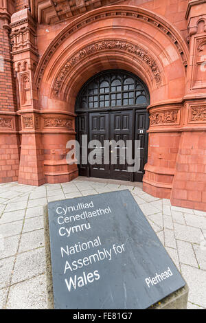 Entrance to the Pierhead Building, National Assembly for Wales, Cardiff Bay, UK Stock Photo