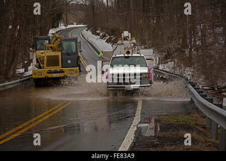 Maryland, USA. 4th February, 2016. Flooding after snow melt from winter storm Jonas, Washington DC area, 'Snowzilla', January 2016, Winds up to 75 mph, over 30 people killed, up to 42 inches of snow, Frederick county, Maryland Credit:  John Cancalosi/Alamy Live News Stock Photo
