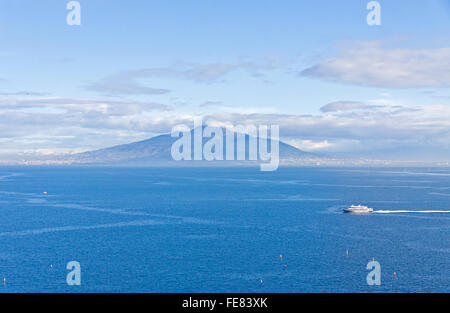 Picturesque view of Gulf of Naples and Mount Vesuvius on the background. View from Sorrento city, Campania, Italy