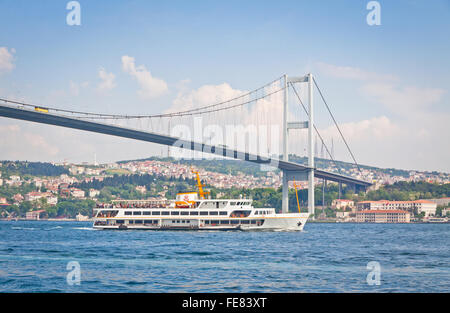 Bosporus Bridge (also called the First Bosporus Bridge) over the Bosporus strait in Istanbul, Turkey Stock Photo