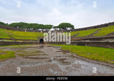 The oldest surviving Roman Amphitheatre in ancient city of Pompeii, Italy. Pompeii was destroyed and buried with ash after Vesuvius eruption in 79 AD Stock Photo
