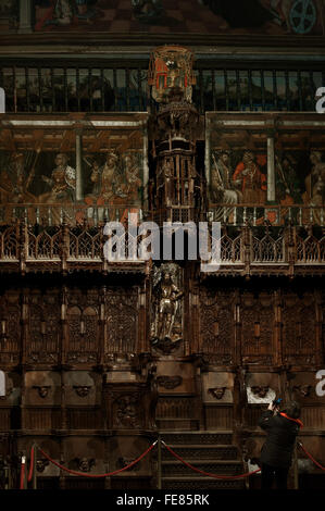 Interior view of the choir stalls in the monastery of de Santa María la Real, Camino de Santiago, Najera, La Rioja, Spain