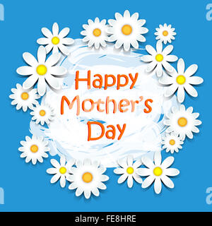 Mothers day daisies over blue card with copy space Stock Photo