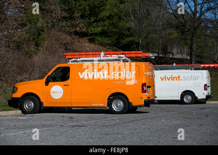 Work trucks with a Vivint Solar logo in Beltsville, Maryland on January 2, 2016. Stock Photo
