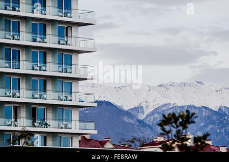 Radisson Blue Hotel, Sochi, in front of the Caucasus Mountains Stock Photo