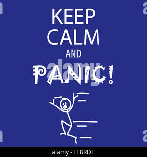 Funny Keep calm and panic sign with stickfigure running Stock Photo