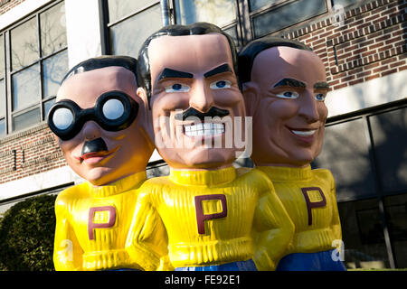 A statue of the Pep Boys: Manny, Moe & Jack outside of the headquarters of Pep Boys in Philadelphia, Pennsylvania on January 3,  Stock Photo