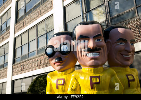 A statue of the Pep Boys: Manny, Moe & Jack outside of the headquarters of Pep Boys in Philadelphia, Pennsylvania on January 3,  Stock Photo