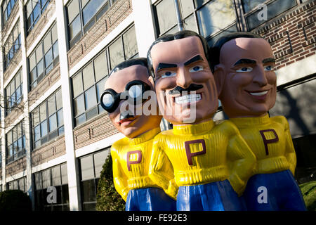 A statue of the Pep Boys: Manny, Moe & Jack outside of the headquarters of Pep Boys in Philadelphia, Pennsylvania on January 3,  Stock Photo