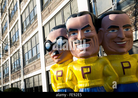 A statue of the Pep Boys: Manny, Moe & Jack outside of the headquarters of Pep Boys in Philadelphia, Pennsylvania on January 3,  Stock Photo