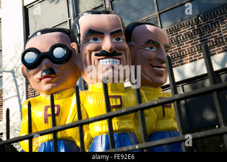 A statue of the Pep Boys: Manny, Moe & Jack outside of the headquarters of Pep Boys in Philadelphia, Pennsylvania on January 3,  Stock Photo