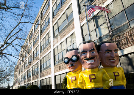 A statue of the Pep Boys: Manny, Moe & Jack outside of the headquarters of Pep Boys in Philadelphia, Pennsylvania on January 3,  Stock Photo