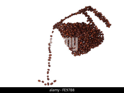 Coffee Pot Made of Coffee Beans Pouring Beans on a White Background Stock Photo