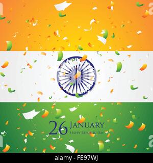 Bright confetti on Indian flag background. Republic Day 26 January vector design Stock Vector