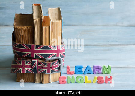 Learn english education concept with books and letters concept Stock Photo