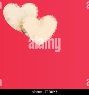 Two polygonal hearts on a bright red background, vector illustration EPS10 Stock Vector