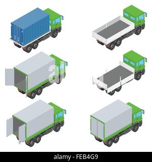 Isometric set of different trucks Stock Vector