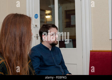 Aberystwyth, West Wales, UK Friday 5th February 2016. The Right Honourable The Lord William Wallace of Saltaire takes time out from his schedule, after delivering a lecture last night at the university, to host a coffee morning with Mark Williams MP for Ceredigion and other local Liberal Democratic Party members. Credit:  Veteran Photography/Alamy Live News Stock Photo