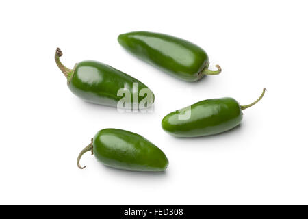 Fresh green Jalapeno chili peppers on white background Stock Photo