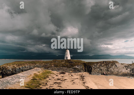 Lighthouse, Ynys Llanddwyn, Anglesey, Wales, United Kingdom Stock Photo