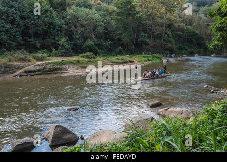 Bamboo rafting at the Maetamann Elephant Camp Stock Photo