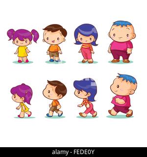 boy and girl character.Children in different positions. Happy kids cartoon collection.Happy little kids collection set. isolated on white background Stock Vector