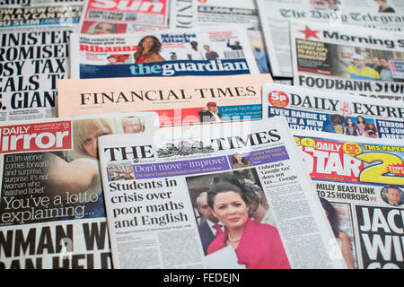 A selection of British newspapers,both broadsheets and redtops,in a ...