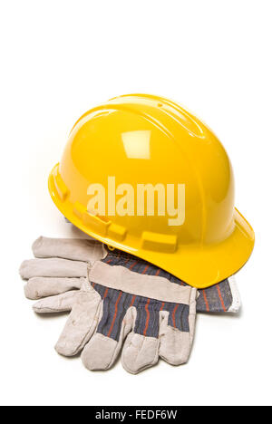 Hard Hat and Work Gloves Stock Photo