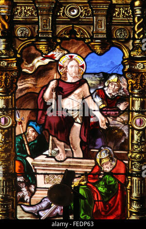 Resurrection of Christ, stained glass, Church of St. Gervais and St. Protais, Paris Stock Photo