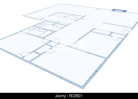 Perspective view of a blueprint of a residential home Stock Photo