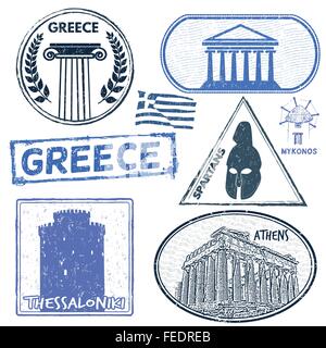 Set of grunge stamps with Greece on white background, vector illustration Stock Vector