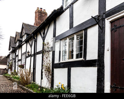 Rural timber framed cottages in Great Budworth, Cheshire, England, UK