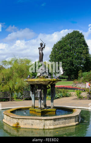 A female sculpture of an archer on top of a water fountain in Hyde Park, London, United Kingdom. Stock Photo