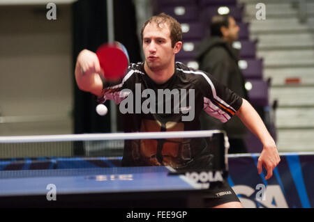Greensboro, North Carolina, USA. 4th Feb, 2016. CHANCE FRIEND returns a serve against Seth Pech at the 2016 U.S. Olympic Table Tennis Trials. The top three men and women from the trials move on to compete in April at the 2016 North America Olympic Qualification tournament in Ontario, Canada. The 2016 Summer Olympics will be held in Rio De Janeiro, Brazil, Aug. 5-21. © Timothy L. Hale/ZUMA Wire/Alamy Live News Stock Photo