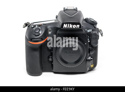 OSTFILDERN, GERMANY - JANUARY 24, 2016: A Nikon D810 camera body without lens, the first digital SLR camera in Nikon's history t Stock Photo