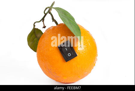 Single orange with switch in power off position on white background Stock Photo