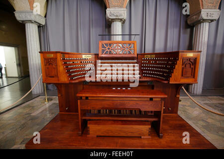 Organ console in the Blue Room at at Stockholm city hall, Stockholm, Sweden Stock Photo