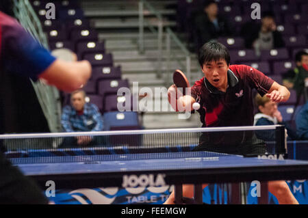 Greensboro, North Carolina, US. 5th Feb, 2016. Feb. 5, 2016 - Greensboro, N.C., USA - ADAM HUGH, right, and Allen Wang in second day action at the 2016 U.S. Olympic Table Tennis Trials. The top three men and women from the trials move on to compete in April at the 2016 North America Olympic Qualification tournament in Ontario, Canada. The 2016 Summer Olympics will be held in Rio De Janeiro, Brazil, Aug. 5-21. © Timothy L. Hale/ZUMA Wire/Alamy Live News Stock Photo