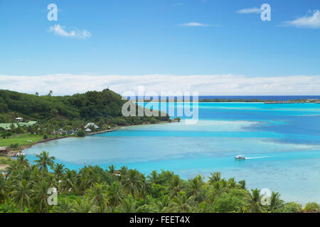 View of lagoon and motu, Bora Bora, Society Islands, French Polynesia Stock Photo