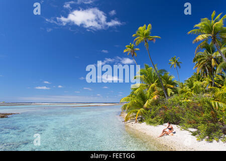 Woman on beach, Tetamanu, Fakarava, Tuamotu Islands, French Polynesia