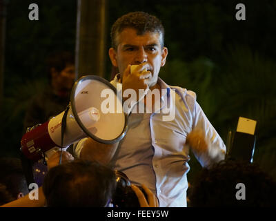 Lima, Peru. 5th February, 2016. Peru; Julio Guzman, presidential candidate, with a good chance to be next president of peru, leads a march through the downtown of Lima, to the National Elections Jury, in protest to the imminent cancellation of his candidature due to a legal technicality Credit:  Carlos García Granthon/Alamy Live News Stock Photo