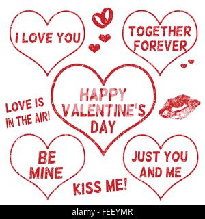Collection of  Valentine's Day grunge rubber stamps on white background, vector illustration Stock Vector