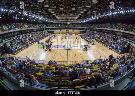 London, UK. 5th February, 2016. London Lions defeat Sheffield Sharks 90-84 at Copper Box Arena, Queen Elizabeth Olympic Park, London. copyright Carol Moir/Alamy Live News. Stock Photo