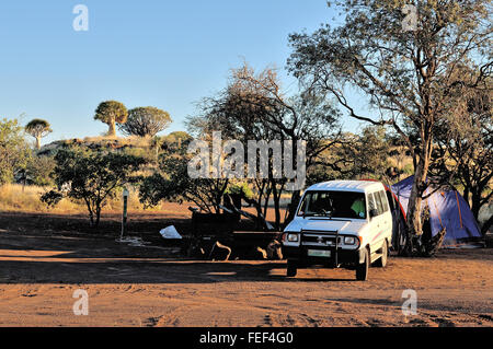 KEETMANSHOOP, NAMIBIA - MAY 2011: Camping at the Quiver Tree Forest near Keetmanshoop in Namibia. Photo taken on May 15th, 2011 Stock Photo