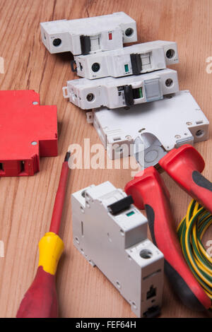 Electric devices and accessories during cables and fuses instalation Stock Photo